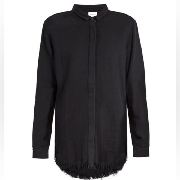 SIMON MILLER Yava frayed-hem cotton shirt in black Size M/L - Picture 1 of 14